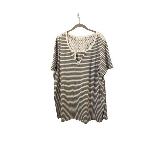 Lane Bryant women’s plus size gray and white striped short sleeve top 22/24 - Picture 1 of 4